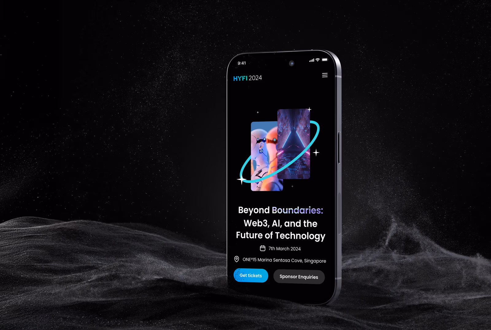 HYFI 2024 event landing page shown on a phone mockup